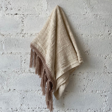Handwoven Blanket with Brown Crochet