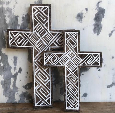 WOODEN CROSS ON THE WALL BLACKWASH A-1