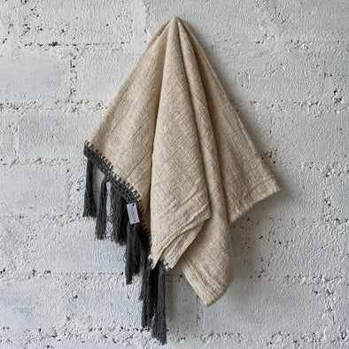 Handwoven Blanket with Dark Grey Crochet